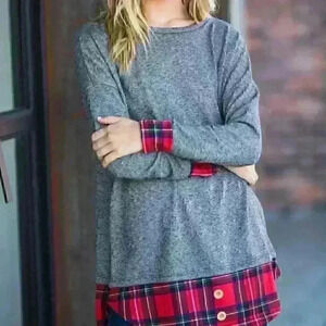 10. Charcoal Grey Top‎ with Red Plaid Hemline and Cuffs